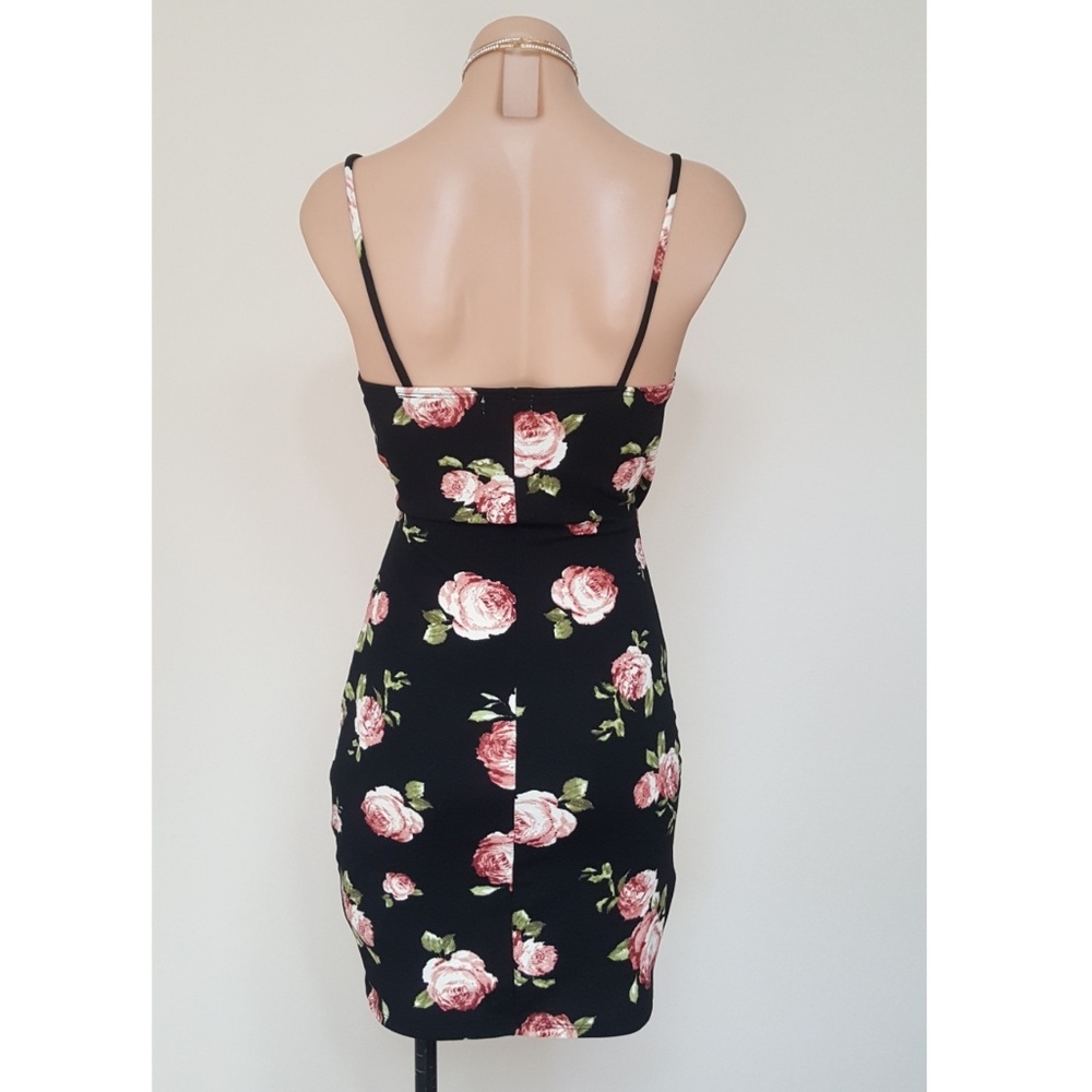 Black Floral Strappy Wrap Asymmetric Dress - Picture 3 of 4